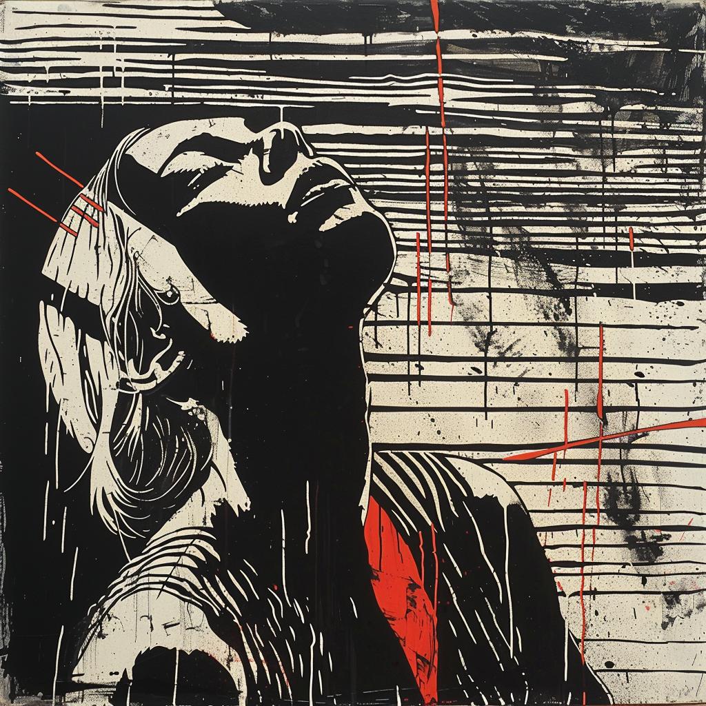 painting  woman  stripes  red  black  abstract  expression  modern  vibrant  stylized 928131