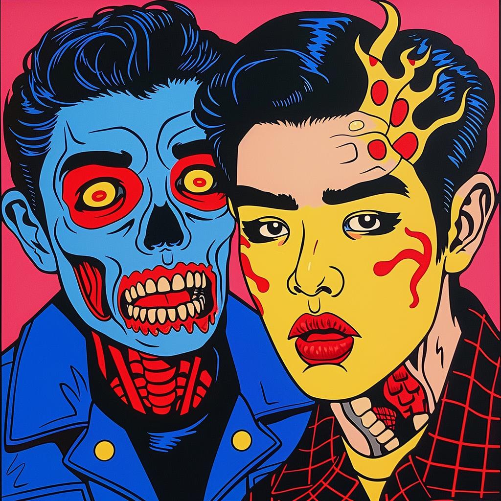 horror  film  poster  Jack  Kirby  colorful  makeup  skulls  stylized  art 1021736
