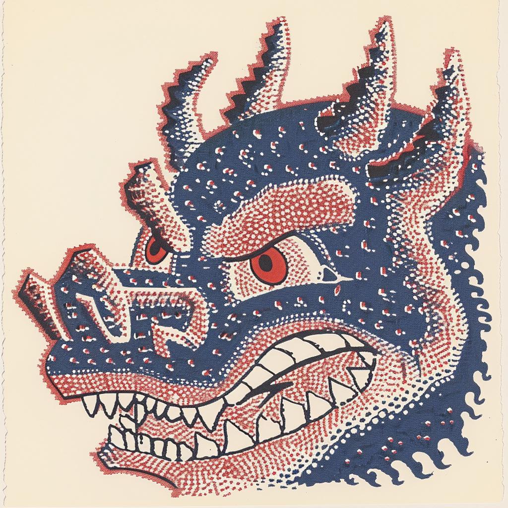 surreal  album  cover  dragon  head  axonometrical  Nychos  blue  red  art 961663