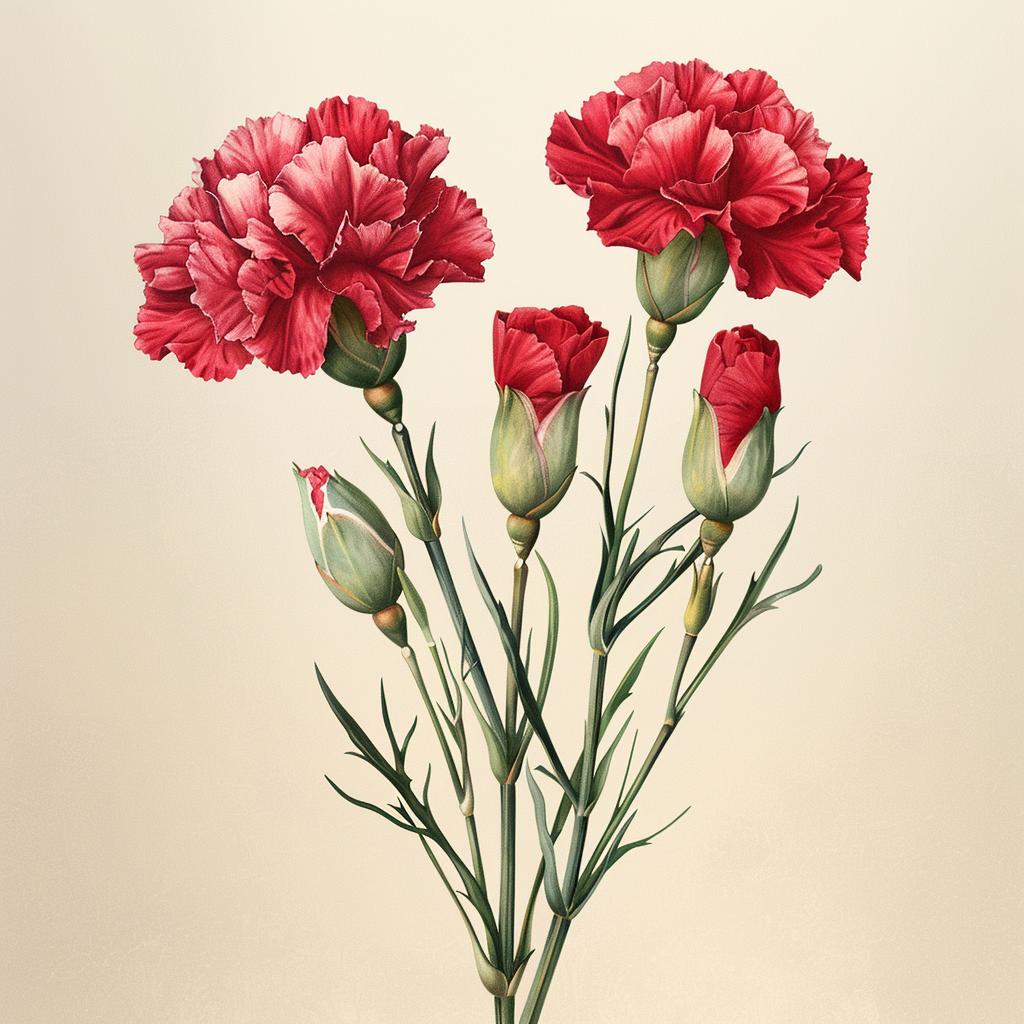 carnations  illustration  red  botanical  flower  nature  beige  background  artwork  floral 971641