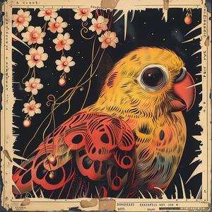 bird  flower  chromolithography  frame  nature  vibrant  art  illustration  colorful  design 1051828