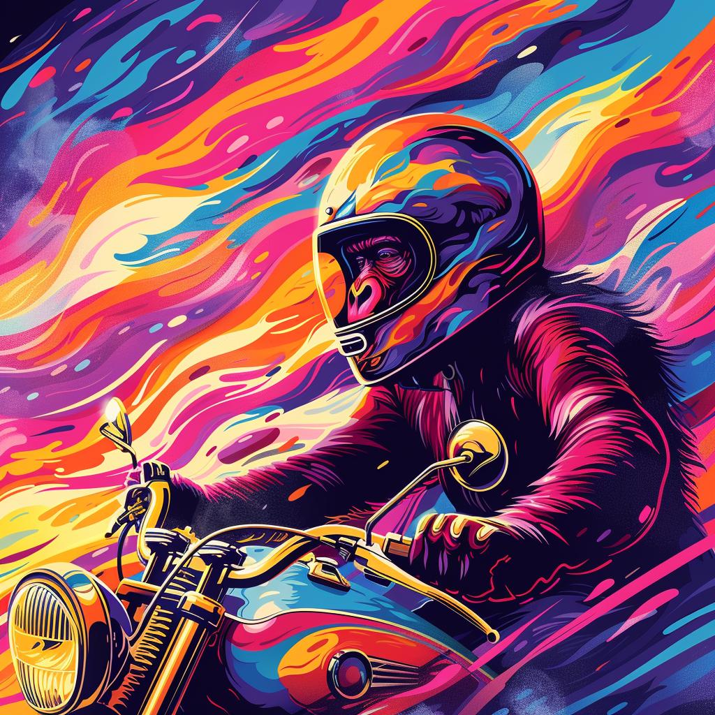 man  motorcycle  colorful  helmet  smile  painting  art  fun  whimsical  vibrant 1025259