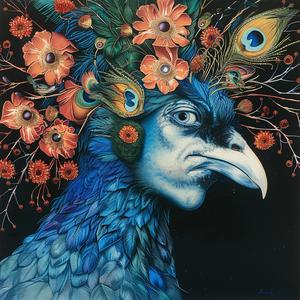 peacock  blue  flowers  painting  chromolithography  color  art  decorative  feathers  nature 1056353
