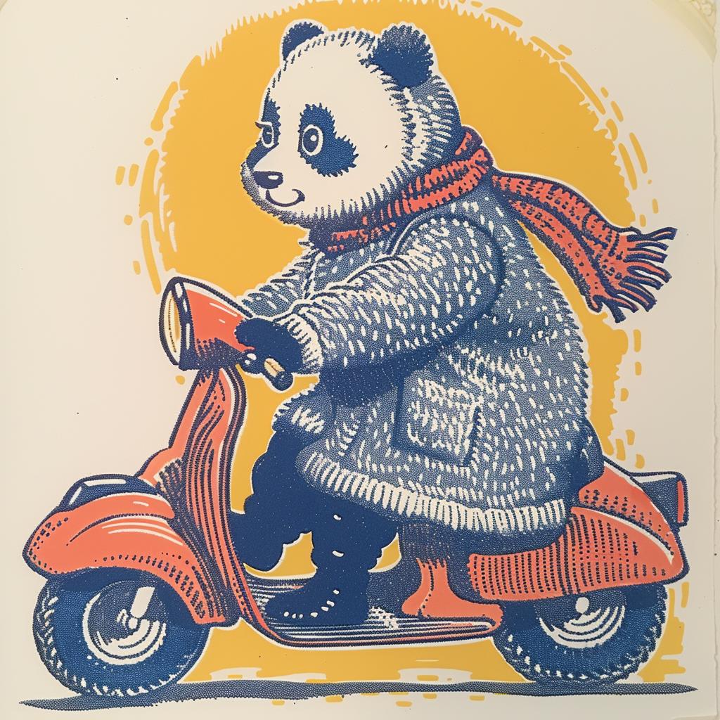 panda  scooter  surreal  lighting  glow  scarf  design  art  playful  cute 962896