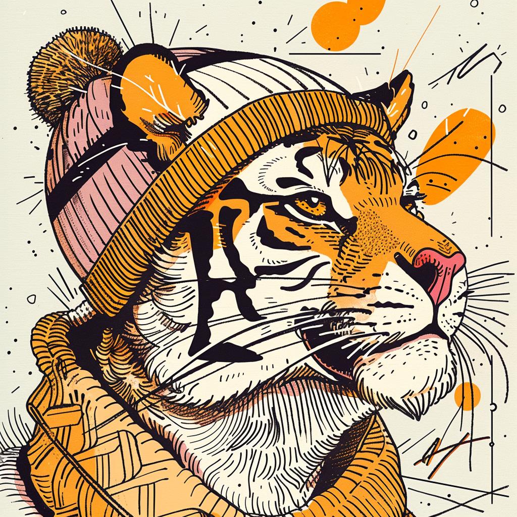 tiger  anthropomorphic  happy  knit  cap  scarf  cartoon  character  playful  colorful 938903