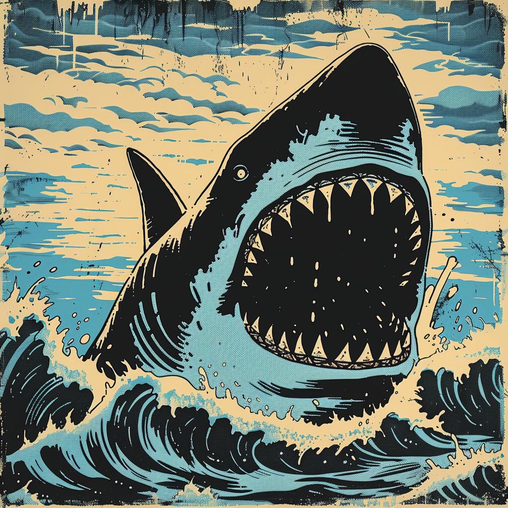 ocean  shark  poster  stylized  Travis  Charest  dramatic  art  illustration  dangerous 924522