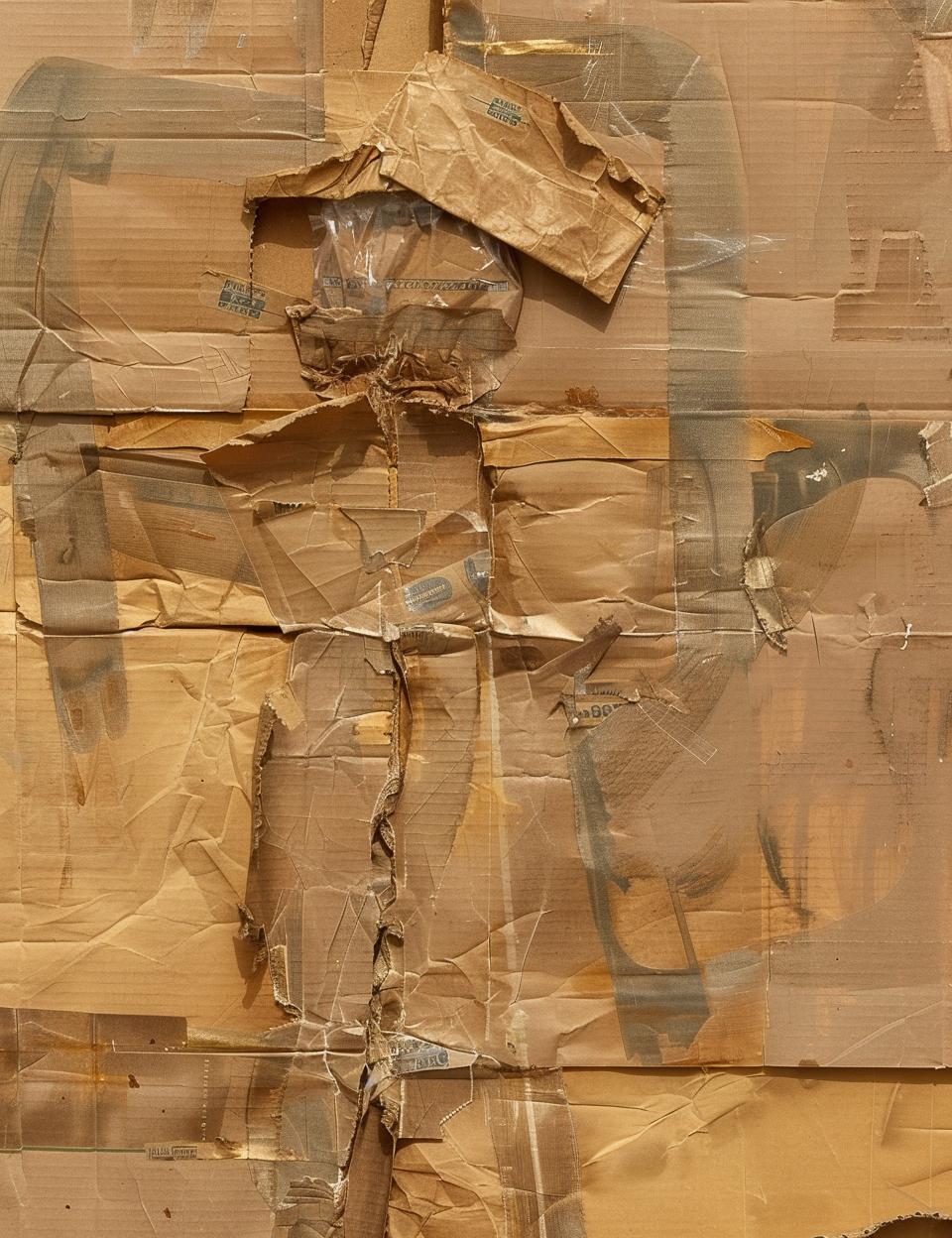 cardboard  man  figure  box  painting  worn  stylistic  conceptual  mixed media  social commentary 962253