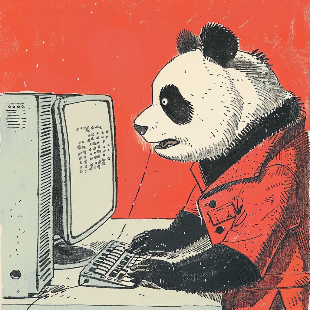 panda  computer  angry  illustration  Moebius  character  red  jacket  sitting  digital 922178