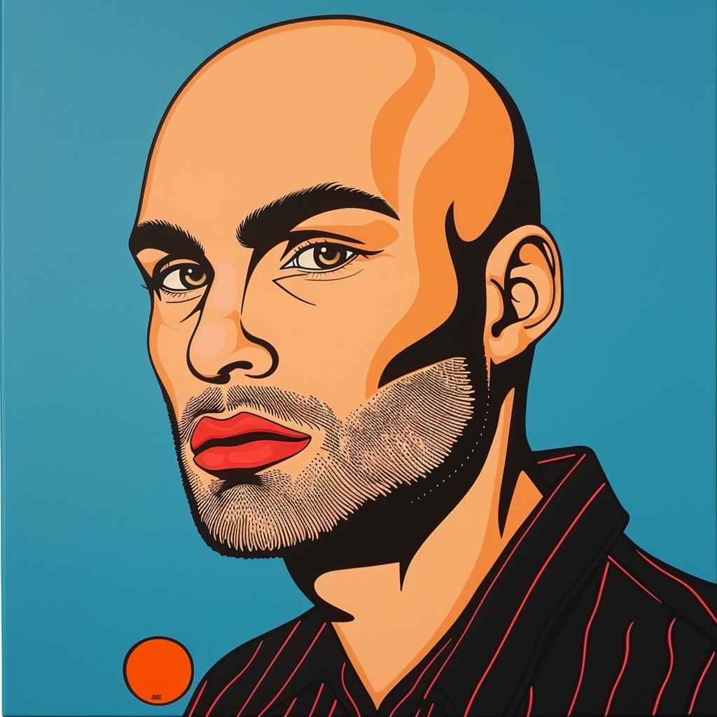 bald  man  red  dot  painting  portrait  figurative  abstract  modern  expression 1023903