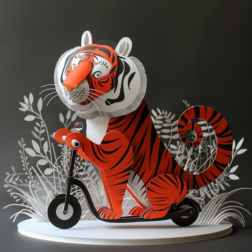 tiger  scooter  happy  paper  cut  motorcycle  playful  fun  whimsical  art 944191