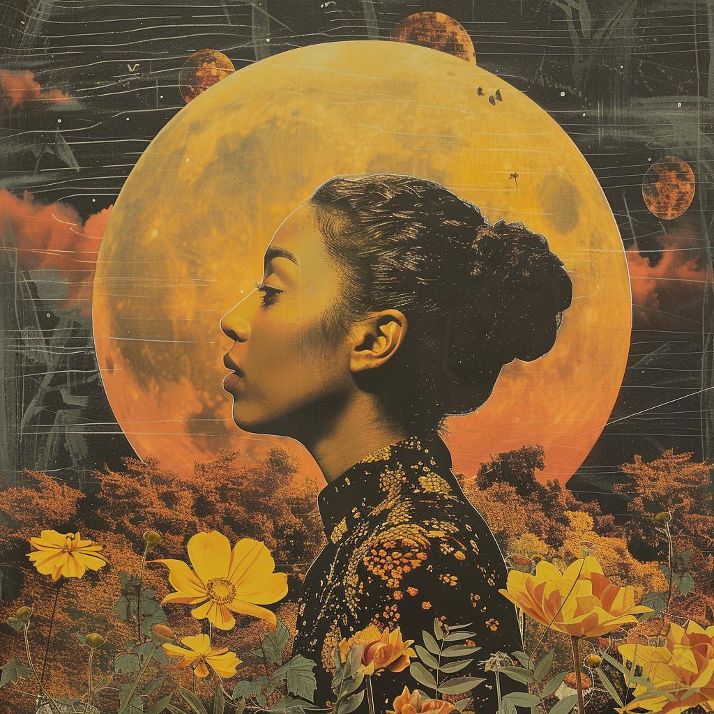 woman  field  flowers  full  moon  surreal  Justina  Blakeney  nature  art 960589