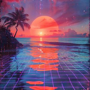 sunset  ocean  canvas  art  print  synthwave  aesthetic  colorful  serene  vibrant 1038947