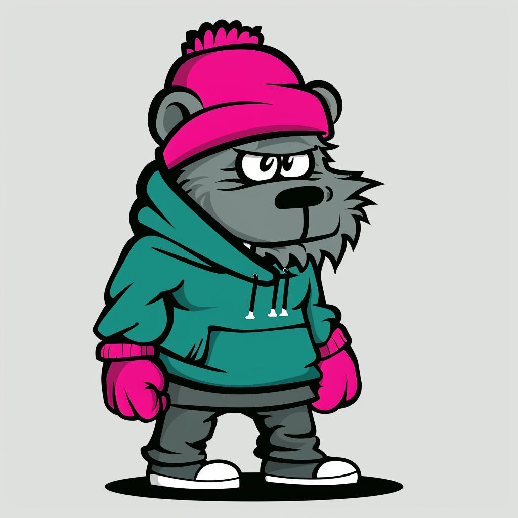 bear  hoodie  hat  cartoon  aggressive  streetwise  minimal  anthropomorphic  urban  illustration 959283