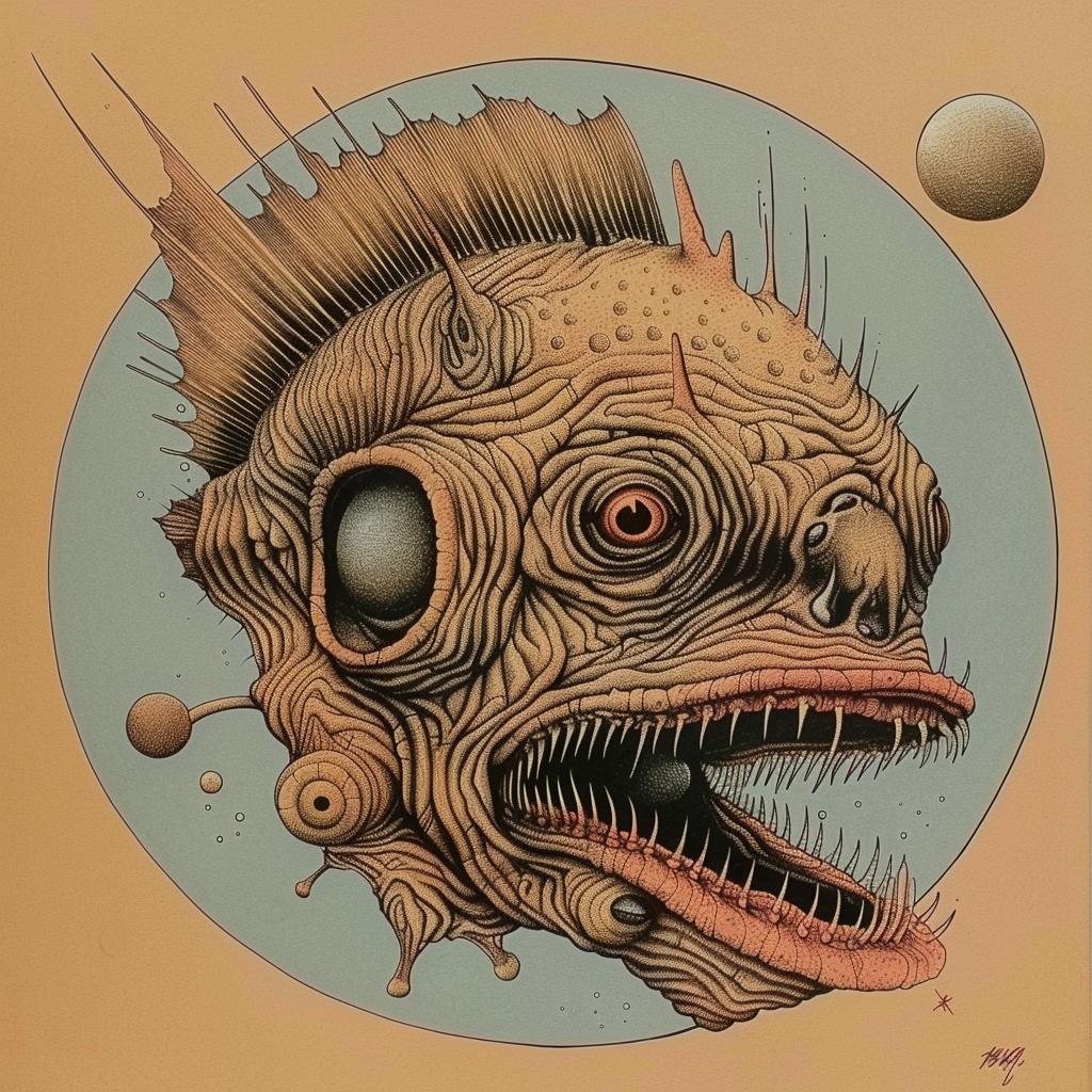 horror  fish  painting  big  head  teeth  surreal  design  art  vintage 948754