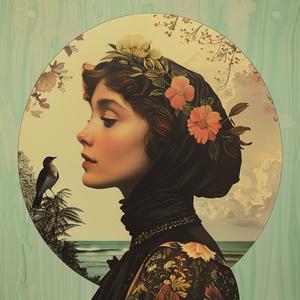 woman  flower  crown  bird  nature  portrait  chromolithography  vibrant  feminine  whimsical 1056925