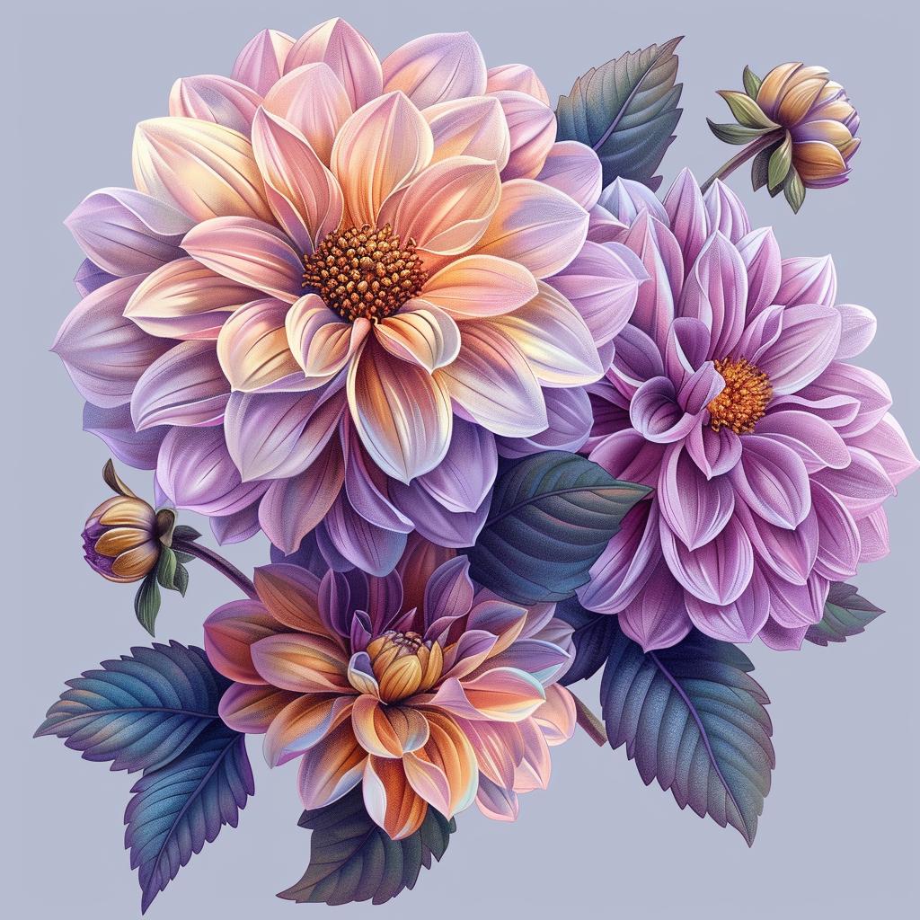 illustration  dahlia  flowers  painting  purple  pink  floral  botanical  nature  colorful 971625
