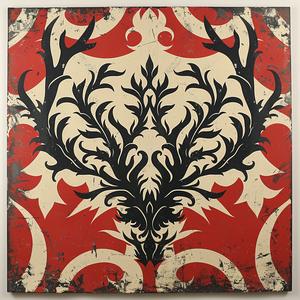 wall  hanging  floral  red  black  deer  bold  graphic  design  ornate 1078932