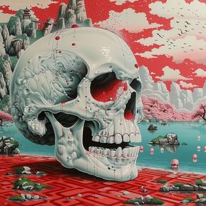 skull  red  background  horror  painting  art  Japanese  bold  macabre  visual 1036799