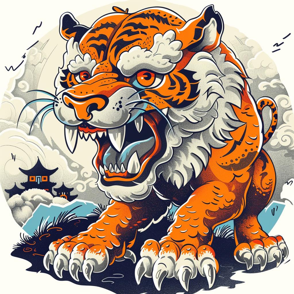 tiger  mouth  open  claws  out  mythical  terrifying  creature  white  background 930757