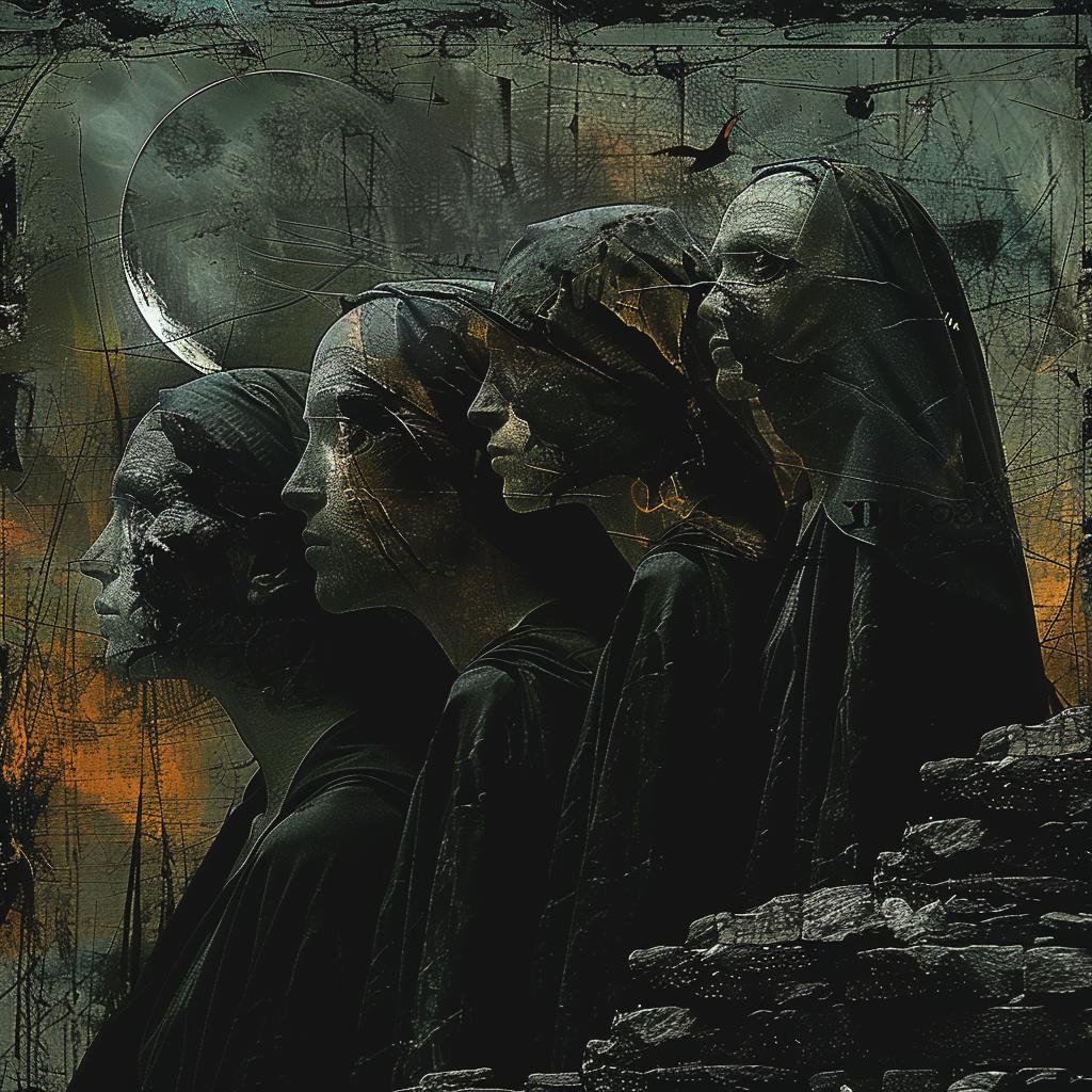 moon  dead  women  black  robes  mystical  dark  illustration  mood  spiritual 1034976