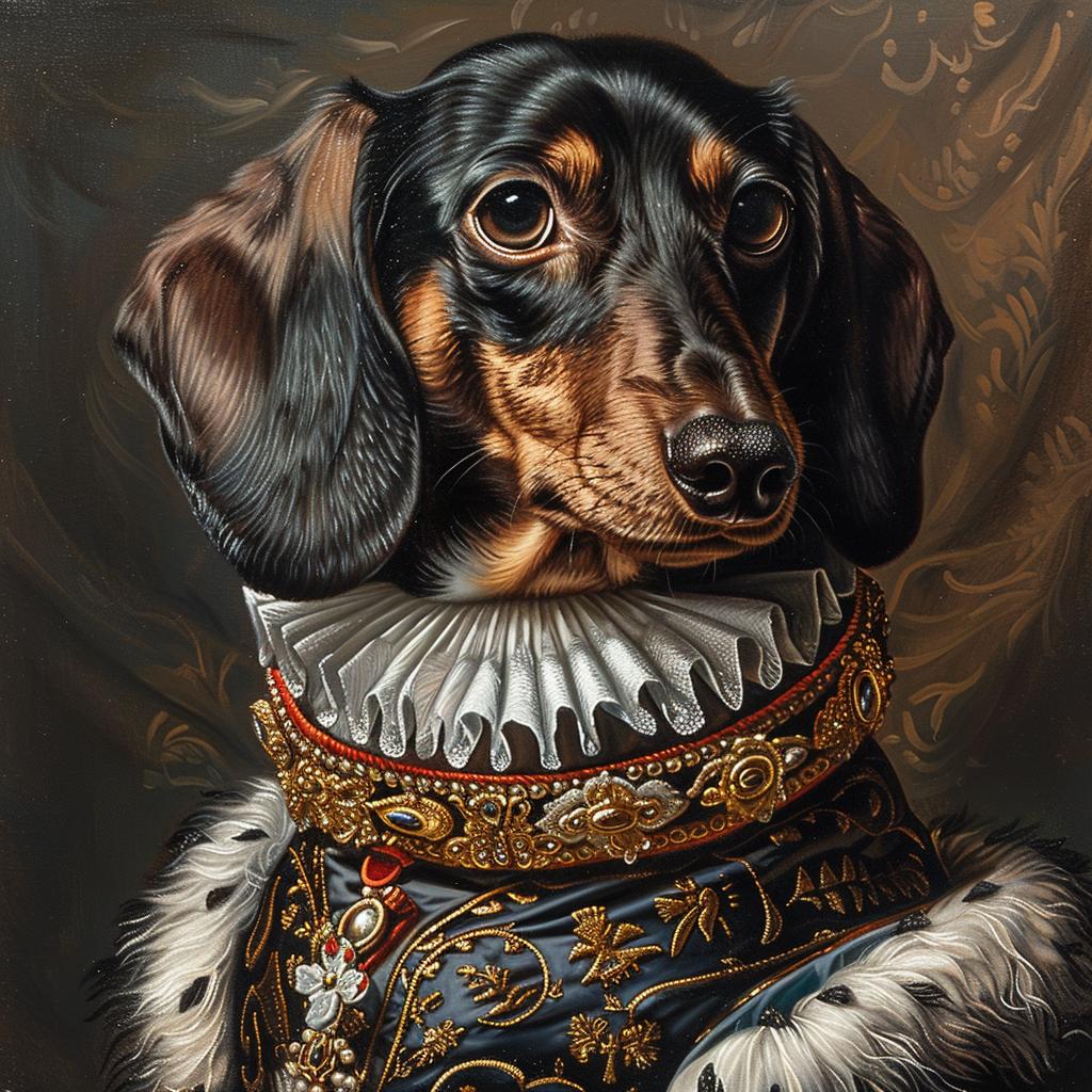 portrait  painting  dachshund  royal  gouache  detailed  animal  unique  custom  art 953696