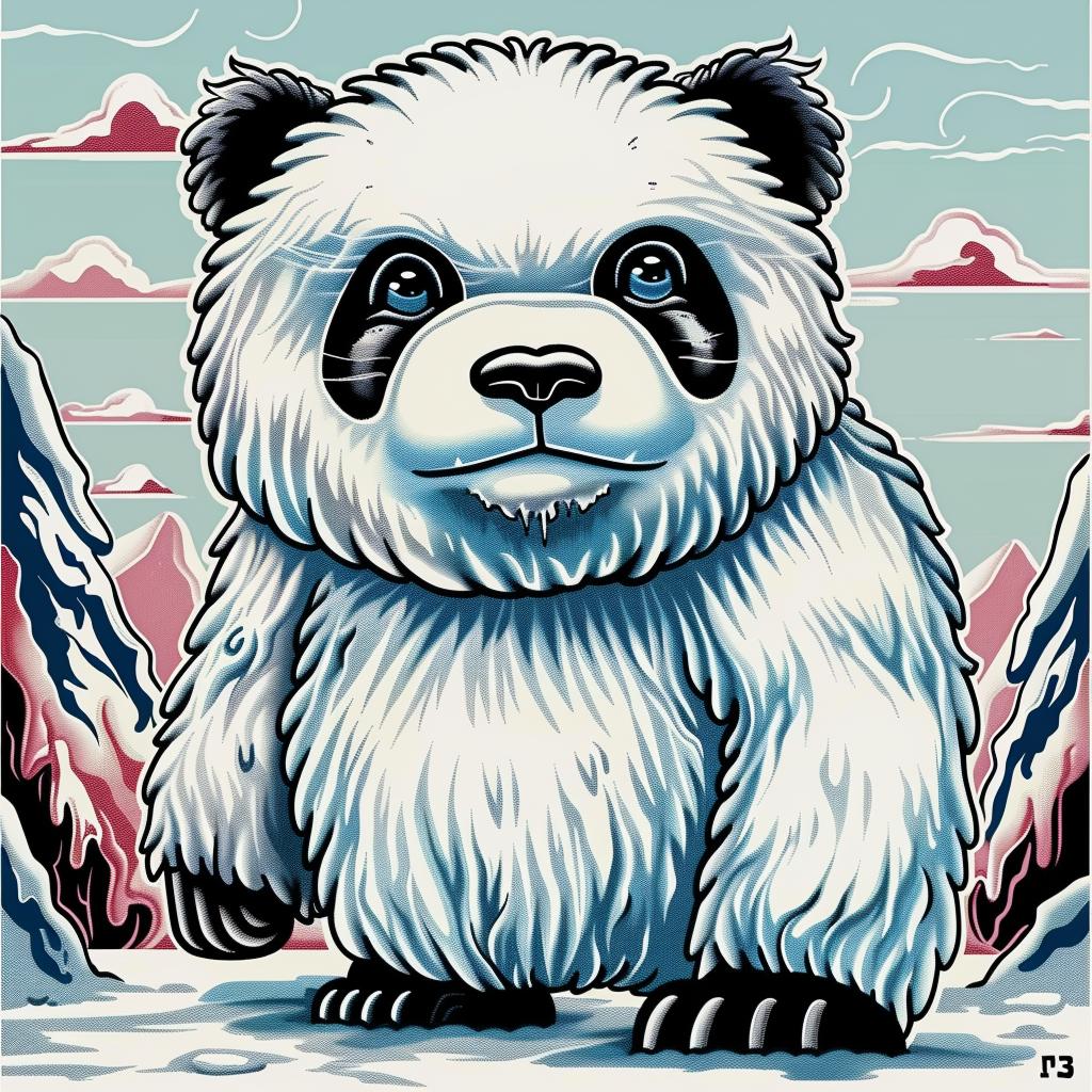 panda  bear  snow  mountains  background  cartoon  playful  whimsical  nature  scene 1033049