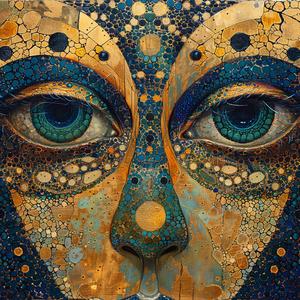 Art Nouveau  Surrealism  pointillism  face  paint  gold  blue  naturalistic  spiritual  dark 1077162