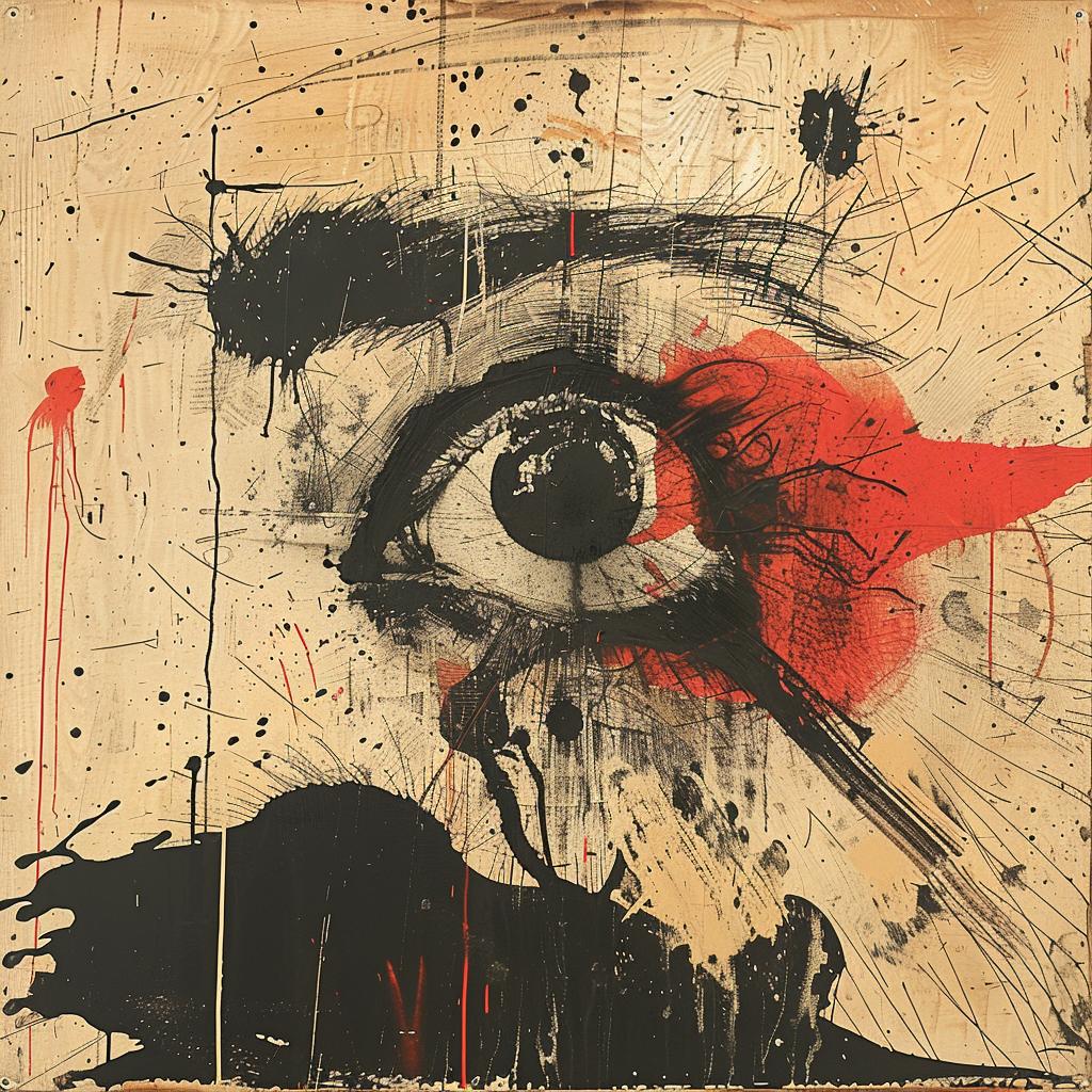album  cover  surreal  AntoniTàpies  redeye  black  screenprint  symbolist  hyperrealistic  art 1019706