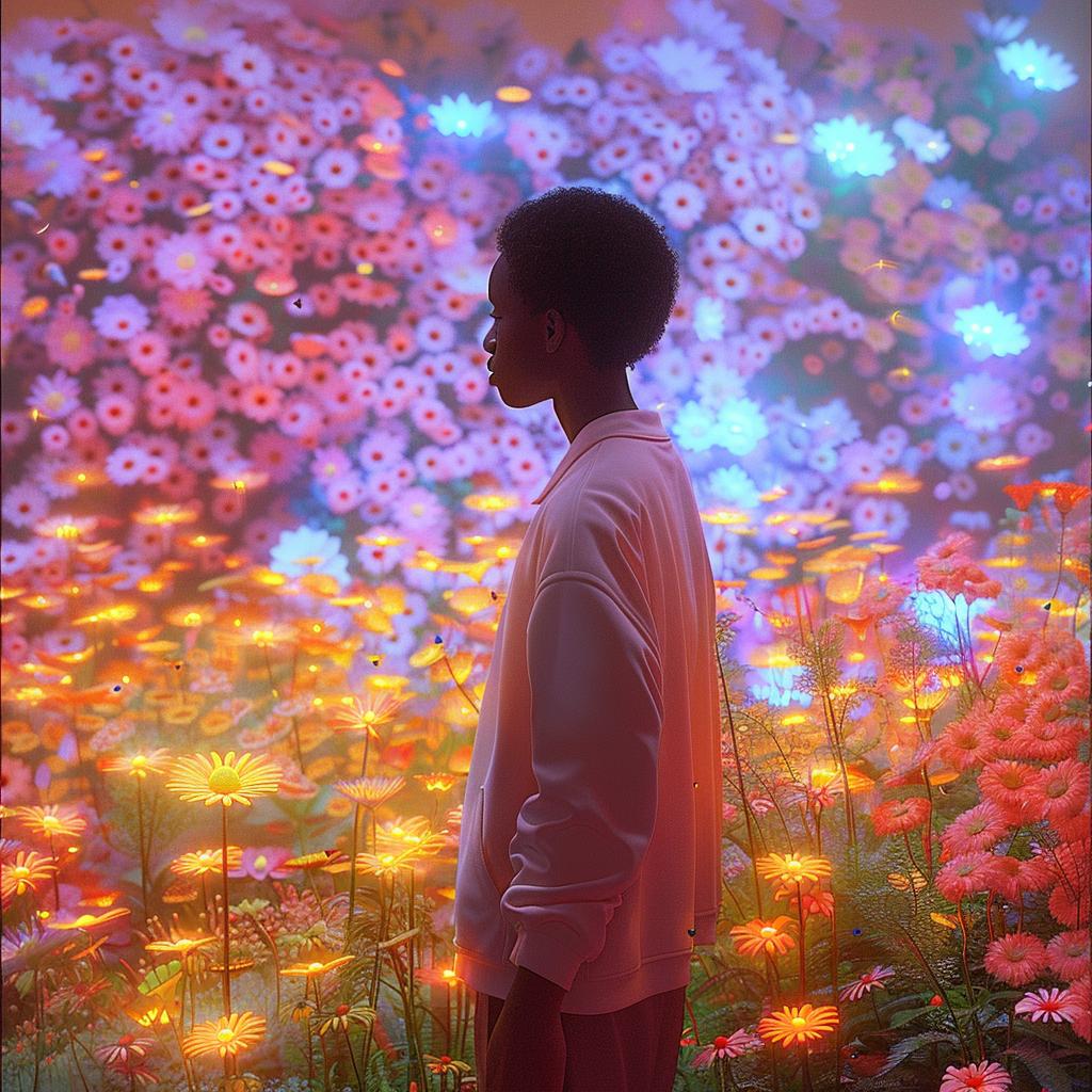 surreal  album  cover  neon  flowers  man  african-american  brown  skin  art 974513