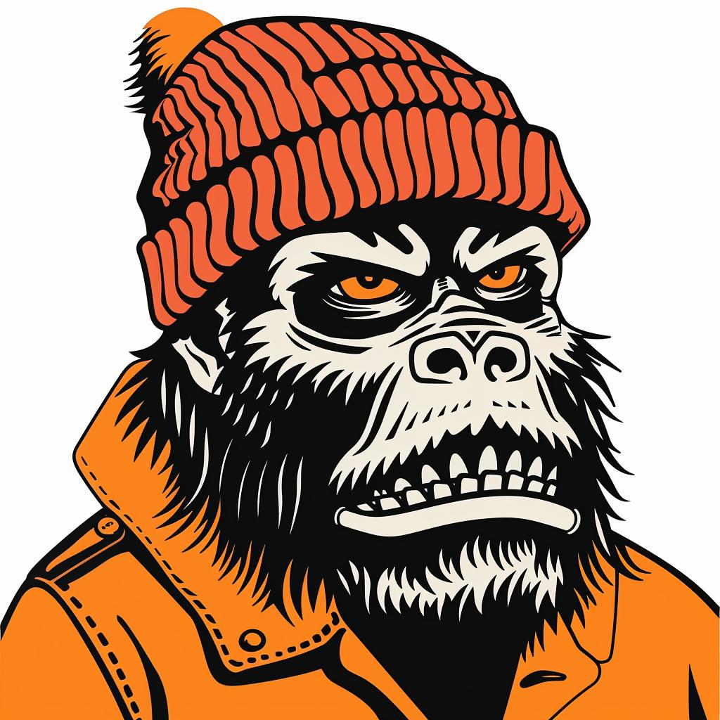 bigfoot  gorilla  hat  angry  illustration  winter  character  animal  whimsical  expression 1024559