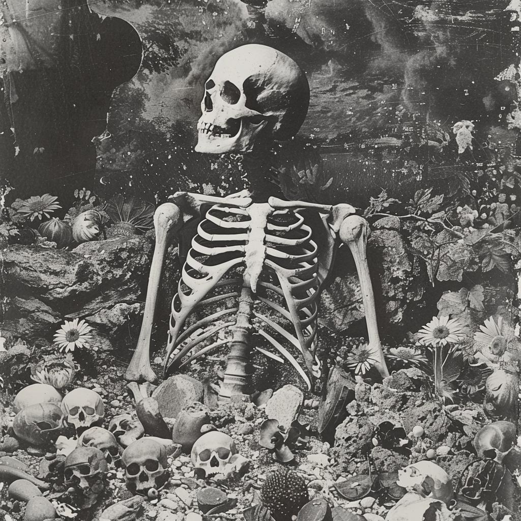 skeleton  skulls  flowers  surreal  collage  bones  dark  highcontrast  art  emotional 969955