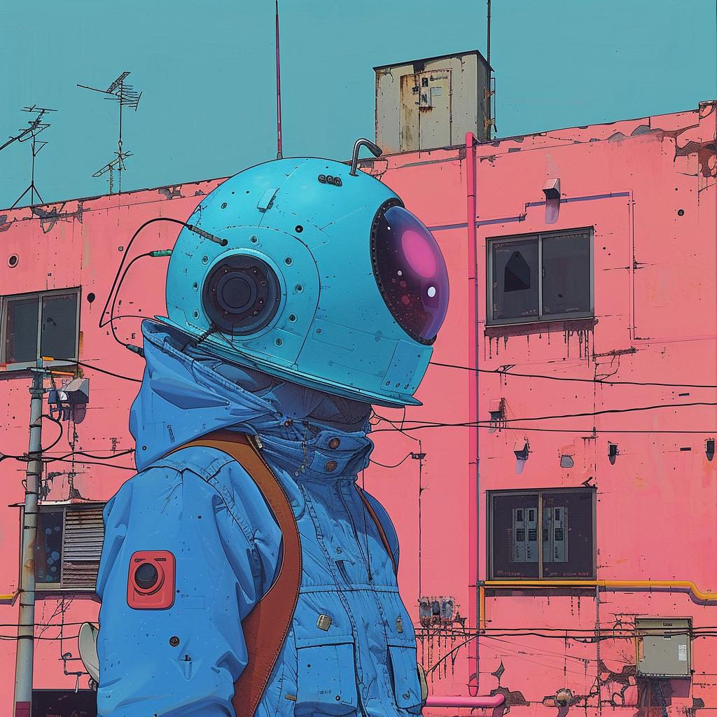 surreal  album  cover  hyper-realistic  screenprinting  astronaut  helmet  person  Os  Gemeos 960257