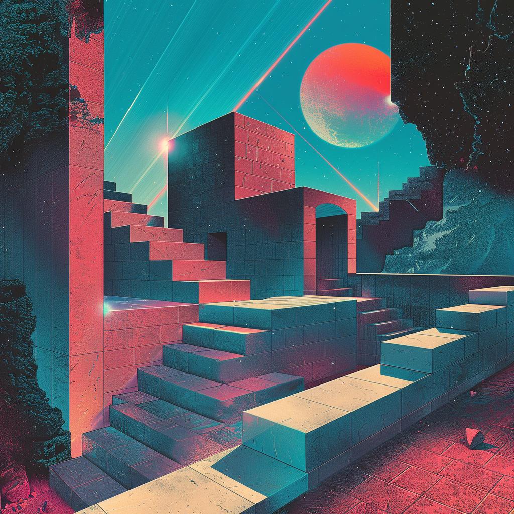 album  cover  Tycho  stairs  moon  digital  art  trippy  geometric  design 960642