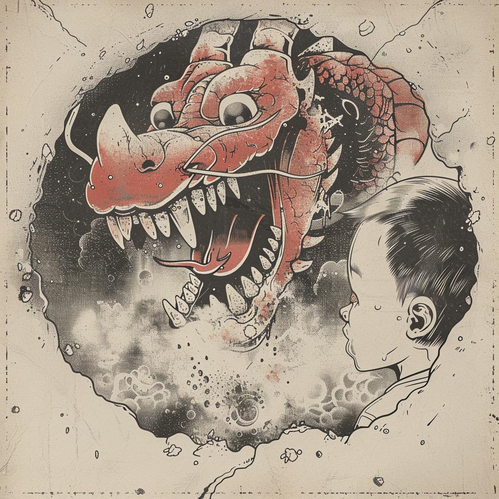 surreal  collage  album  cover  monster  hyper-realistic  Toshio  screenprinting  childhood  art 942093
