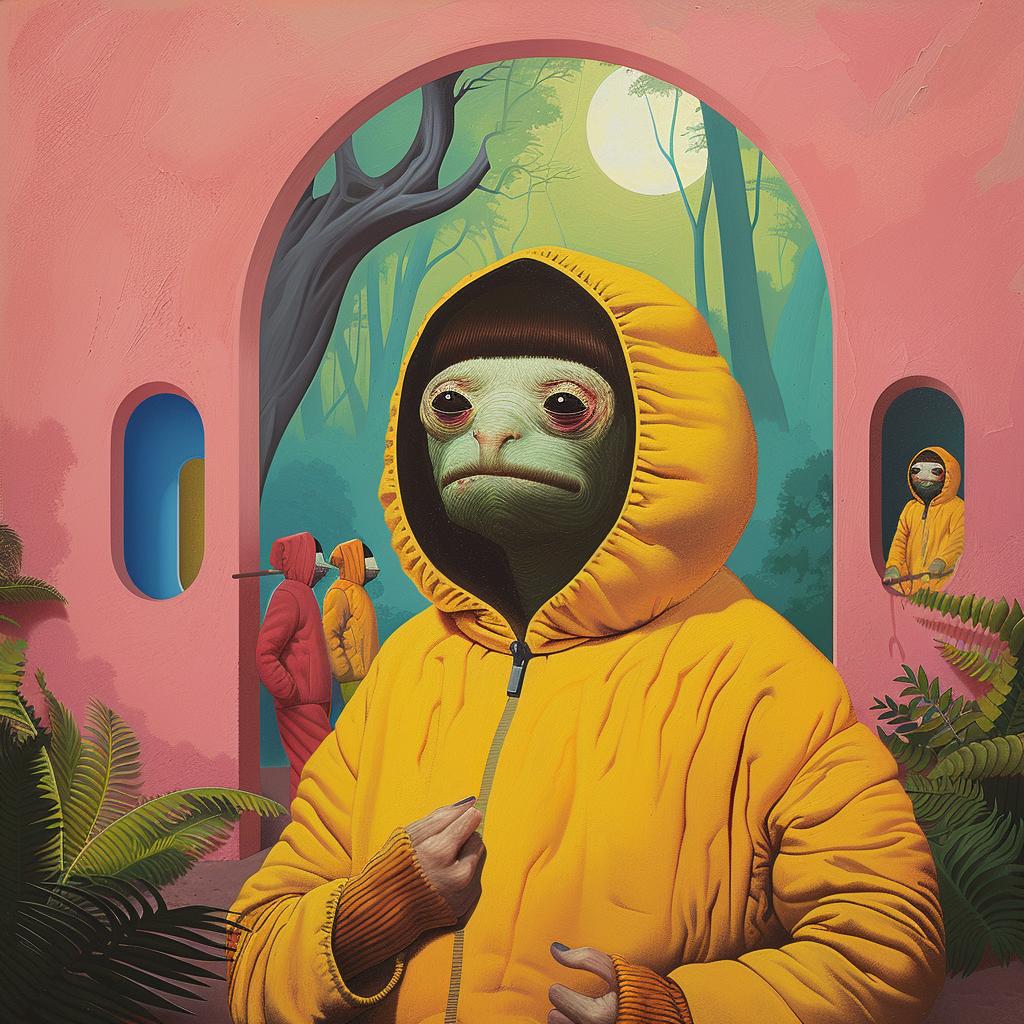 person  yellow  jacket  surreal  painting  conceptual  artwork  expression  creative  album 1018848