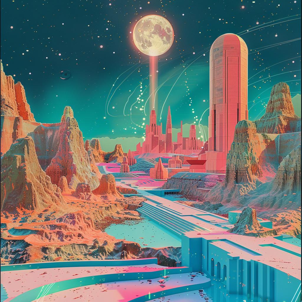 album  cover  Tycho  psychedelic  city  moon  art  trippy  geometric  colors 960636