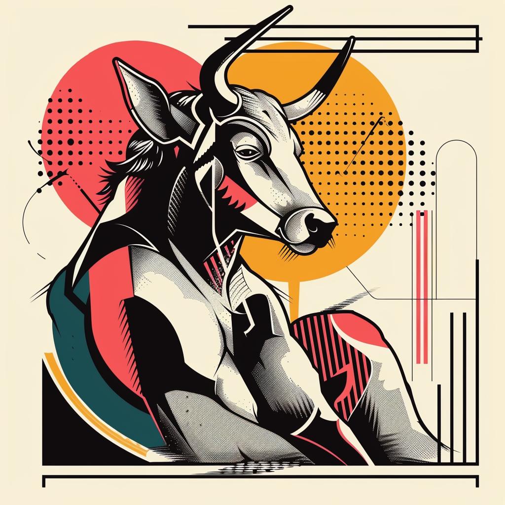 mythical  creature  hybrid  bull  geometric  fantasy  art  illustration  whimsical  colorful 939600