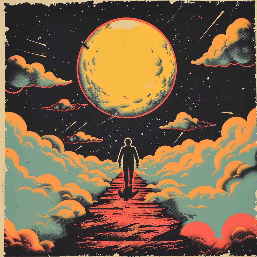 poster  man  path  moon  quint  surreal  journey  dreamlike  artistic  illustration 929936