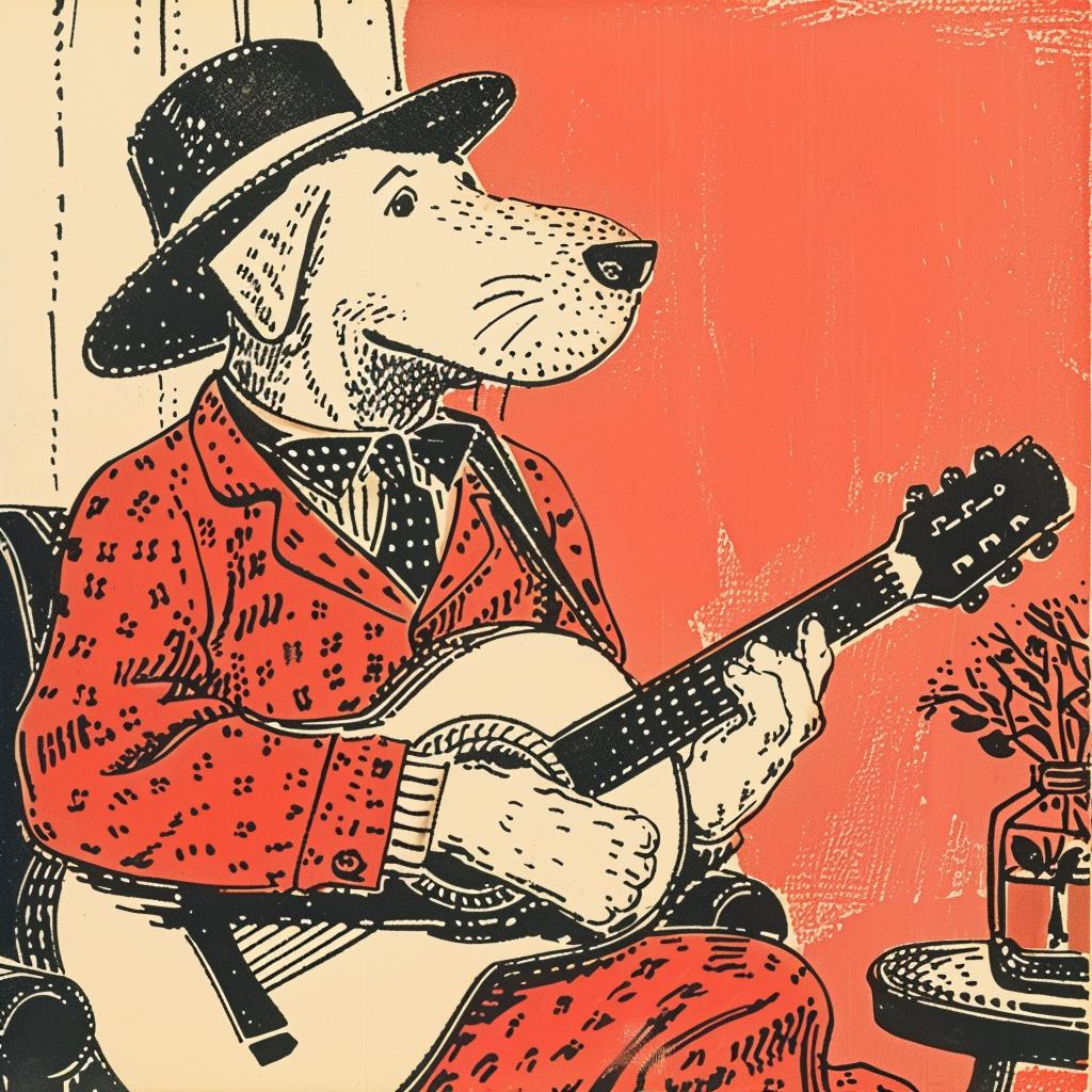 dog  guitar  suit  Moebius  whimsical  playful  illustration  animal  music  character 922567