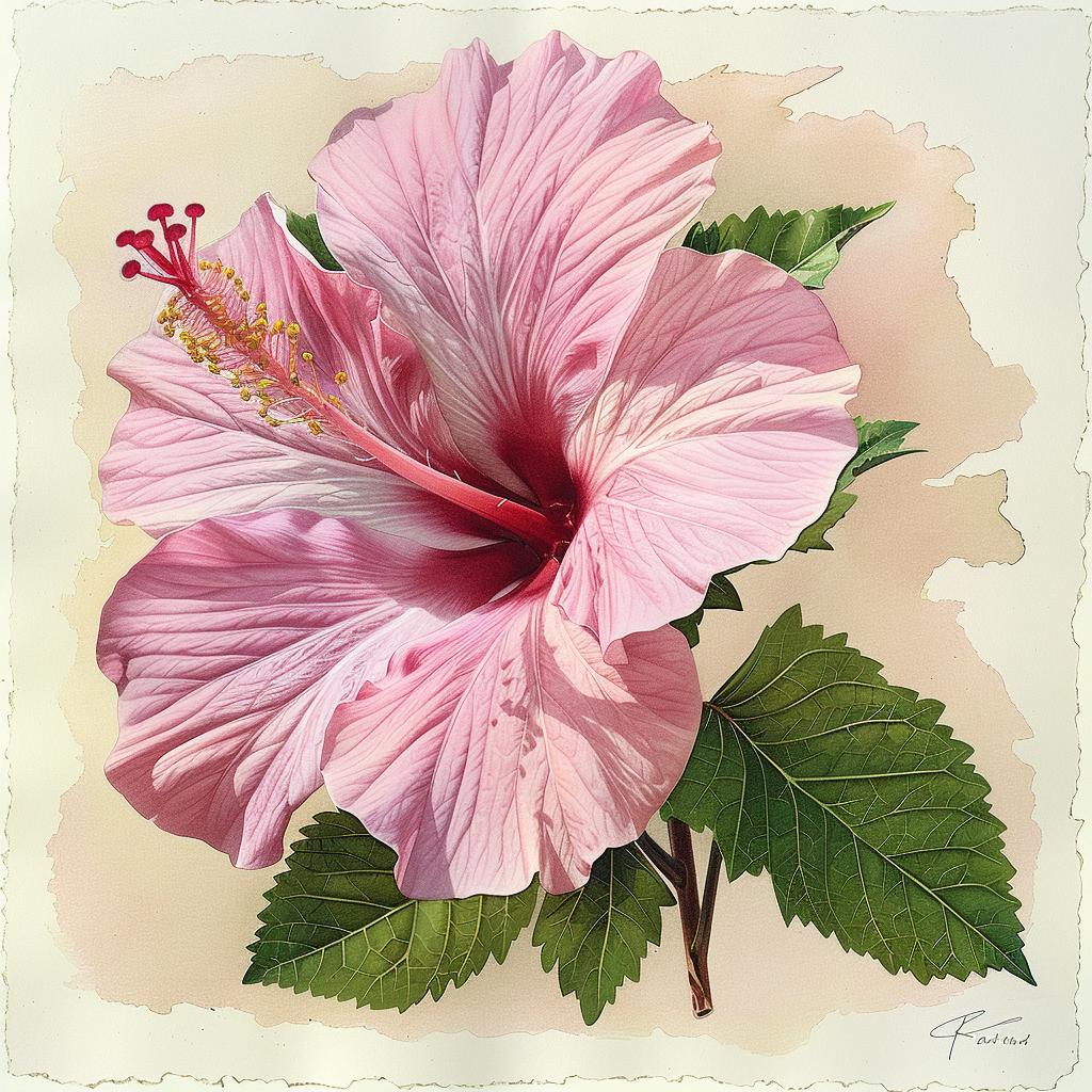 pink  hibiscus  flower  painting  vibrant  botanical  illustration  nature  colorful  art 971913