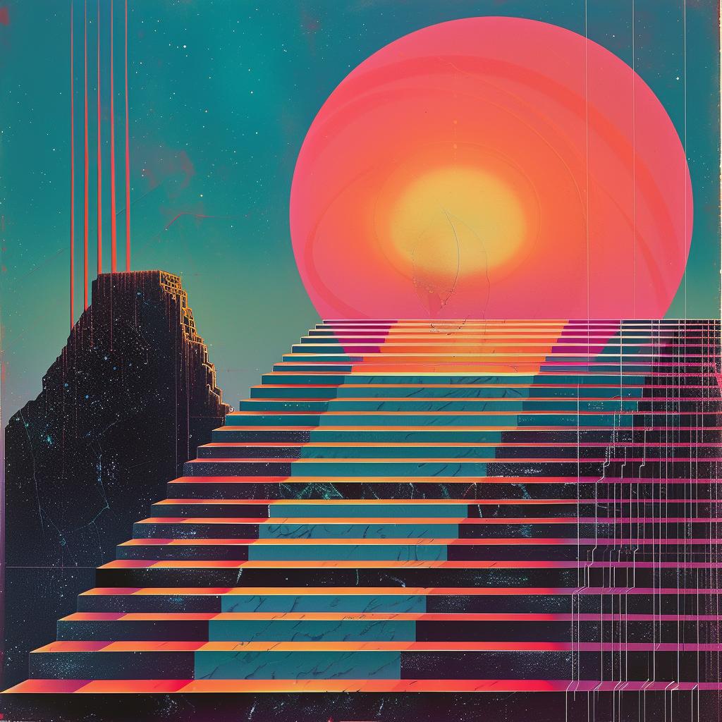 painting  stairs  sun  background  1980s  electro  synthwave  trippy  geometric  vibrant 960783