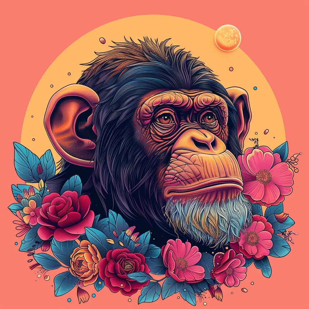 monkey  flowers  orange  background  naturalistic  spiritual  dark  playful  art  colorful 924409