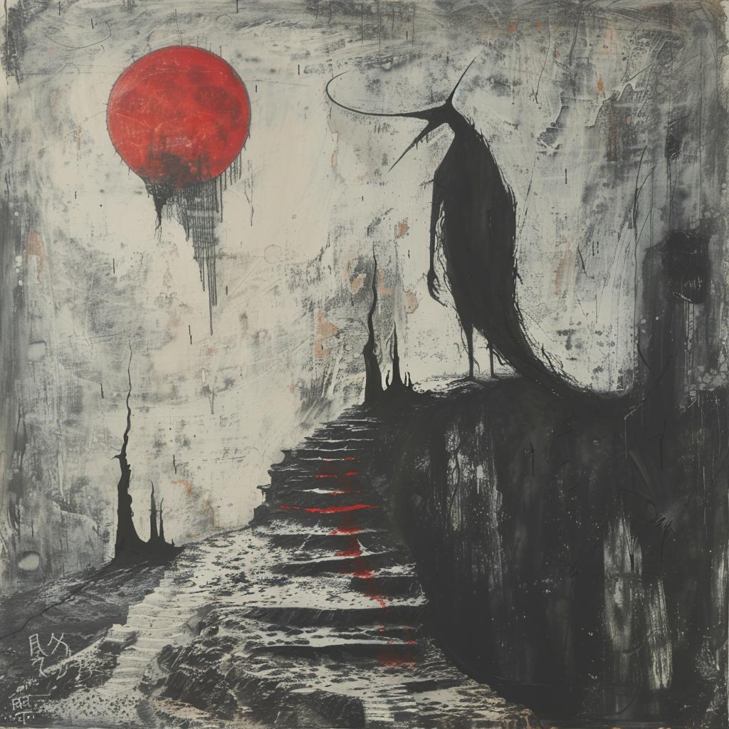 horror  occult  art  man  hill  red  sun  canvas  dark  concept 1021651