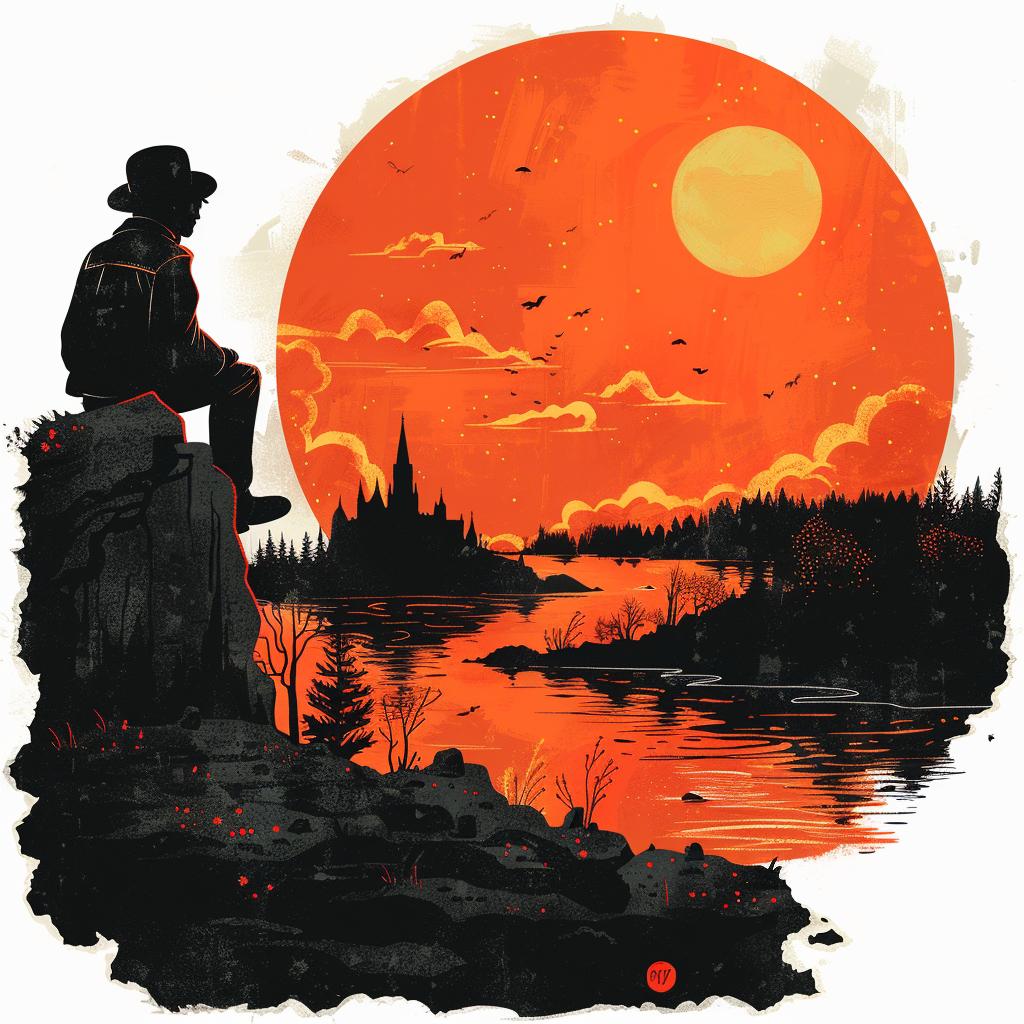 illustration  man  cliff  sunset  dramatic  landscape  reflective  graphic  art  nature 927356