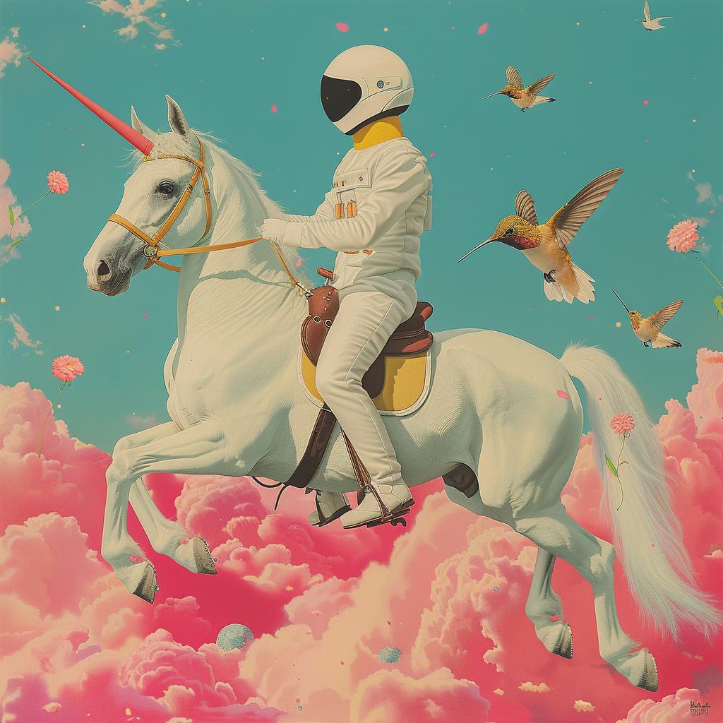 creative  surreal  album  cover  unicorn  abduction  Cornella  painting  sky  man 1017555