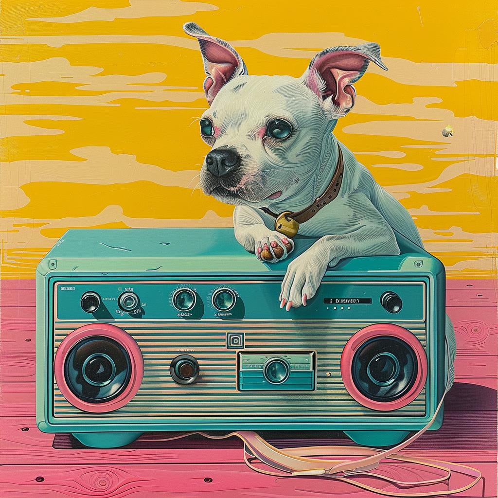 dog  boombox  pet  music  playful  painting  popculture  whimsical  cartoonish  fun 1016604