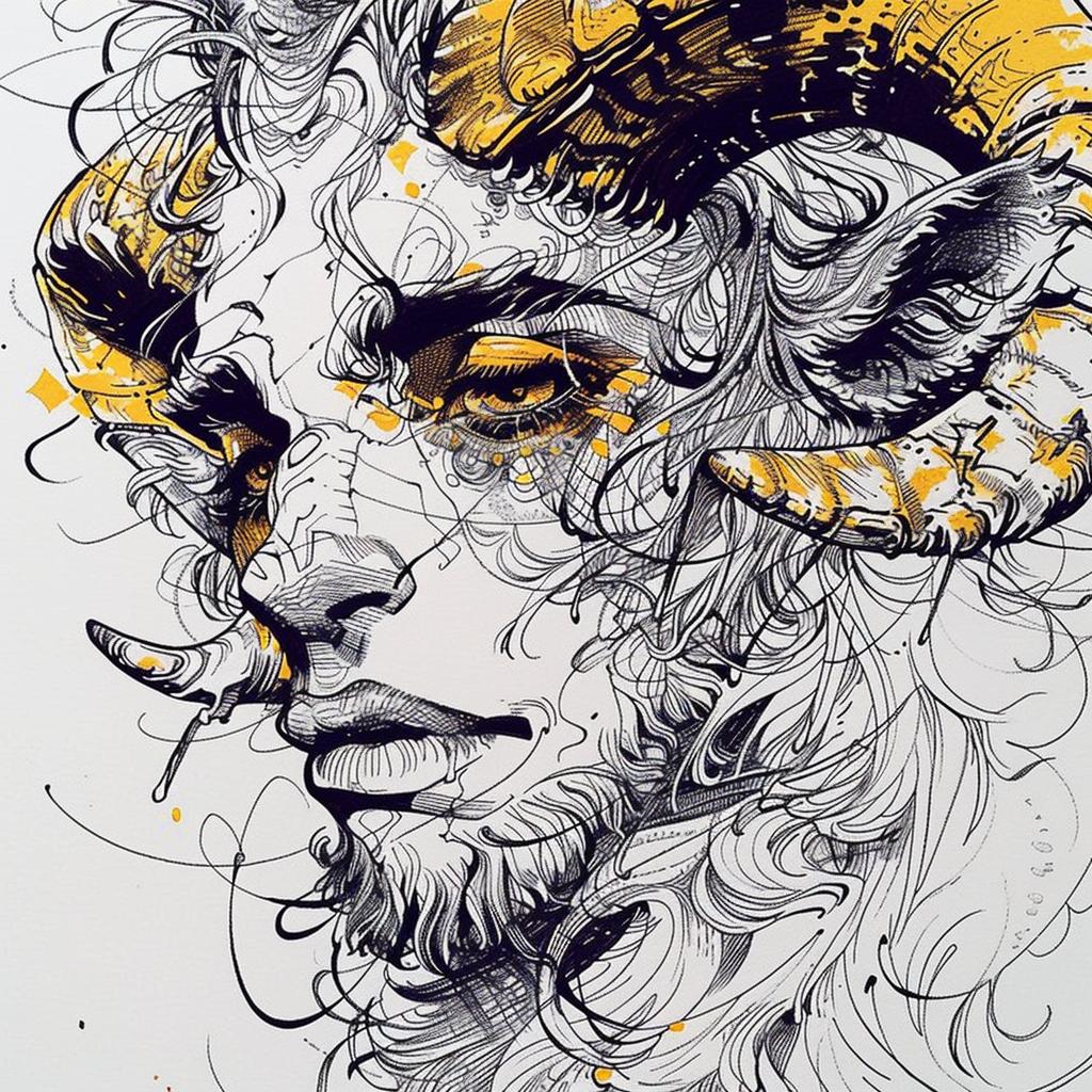 drawing  ram  paint  yellow  black  creature  fantasy  art  mythical  unique 952323