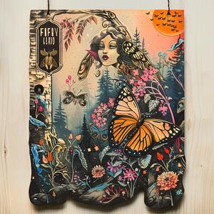 chromolithography  painting  woman  butterflies  wooden  artwork  illustration  nature  colorful  design 1051563