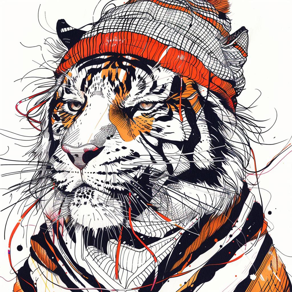 tiger  cap  happy  drawing  animal  portrait  whimsical  colorful  headshot  cute 944521