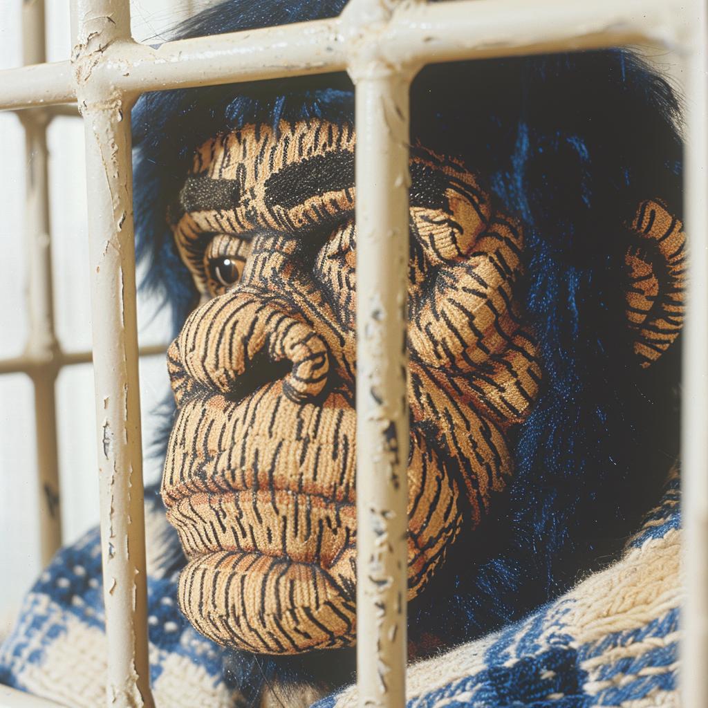 Sasquatch  jail  convict  stuffed  monkey  cage  raw  humor  animal  playful 962644